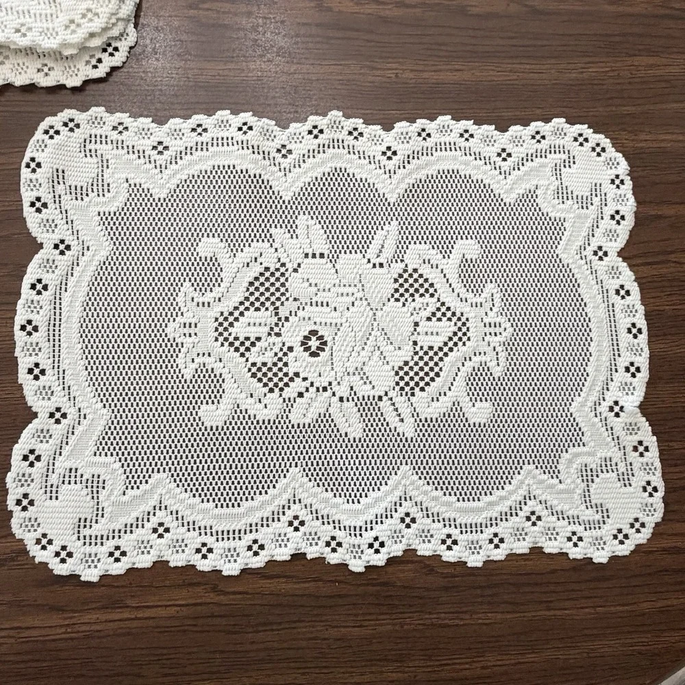 Vintage Ivory Lace Placemats Set Of 9 Floral Filet Lace Cottagecore Farmhouse